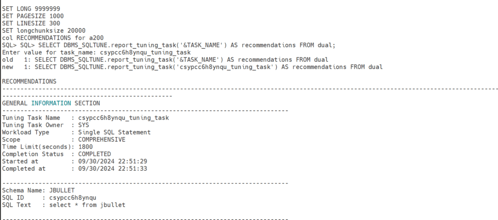 SQL Tuning recommendation