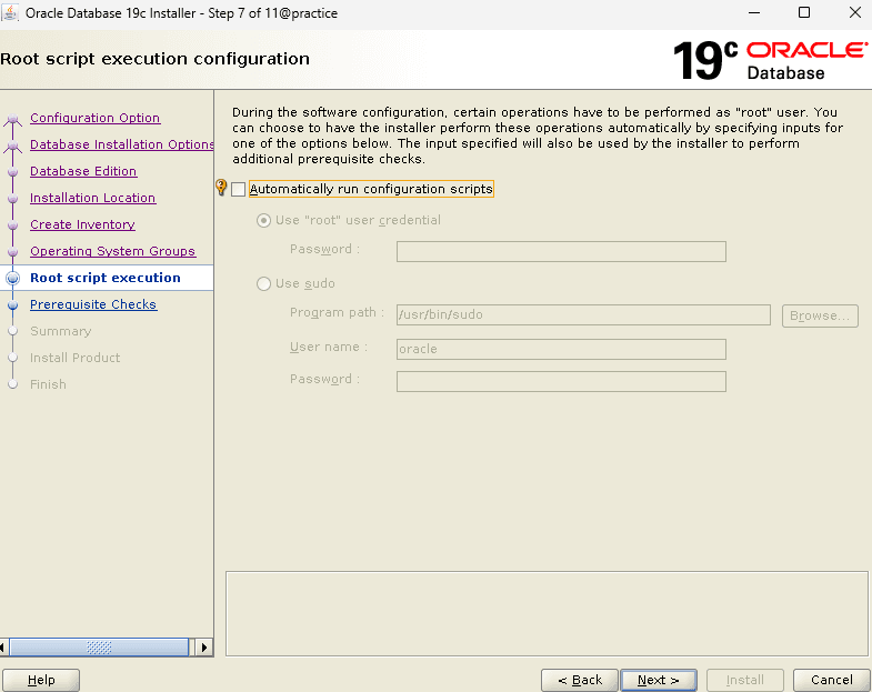 Root Script Execution Configuration