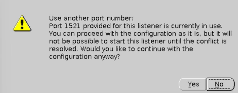 port 1521 provided for this listener is currently in use