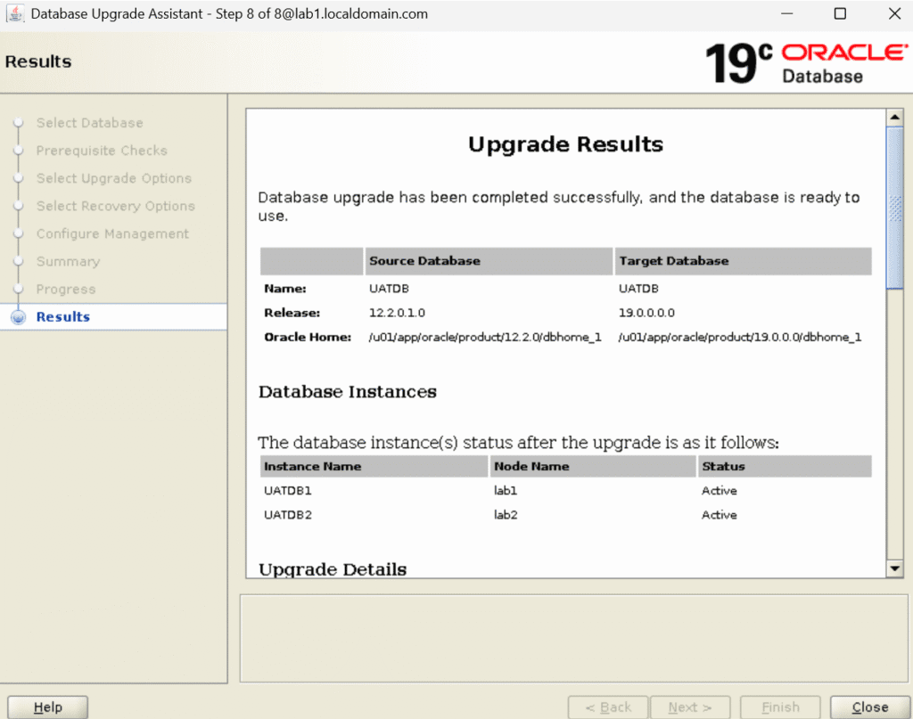 Oracle RAC database upgrade