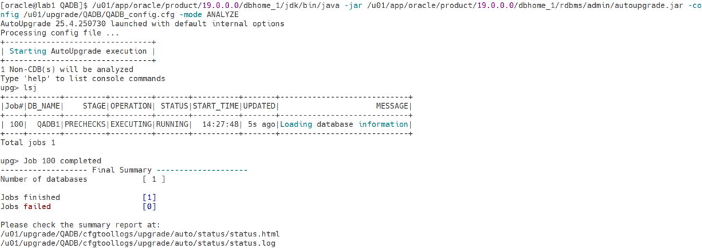 Autoupgrade Analyze Output