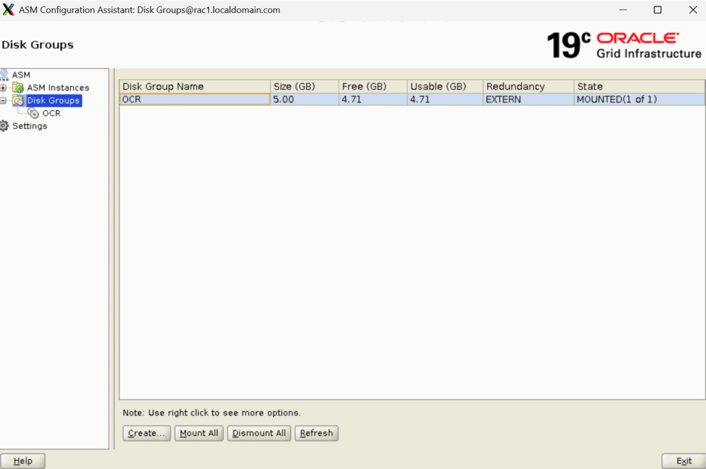 Diskgroup Creation in Single Instance Oracle on ASM in Oracle 19
