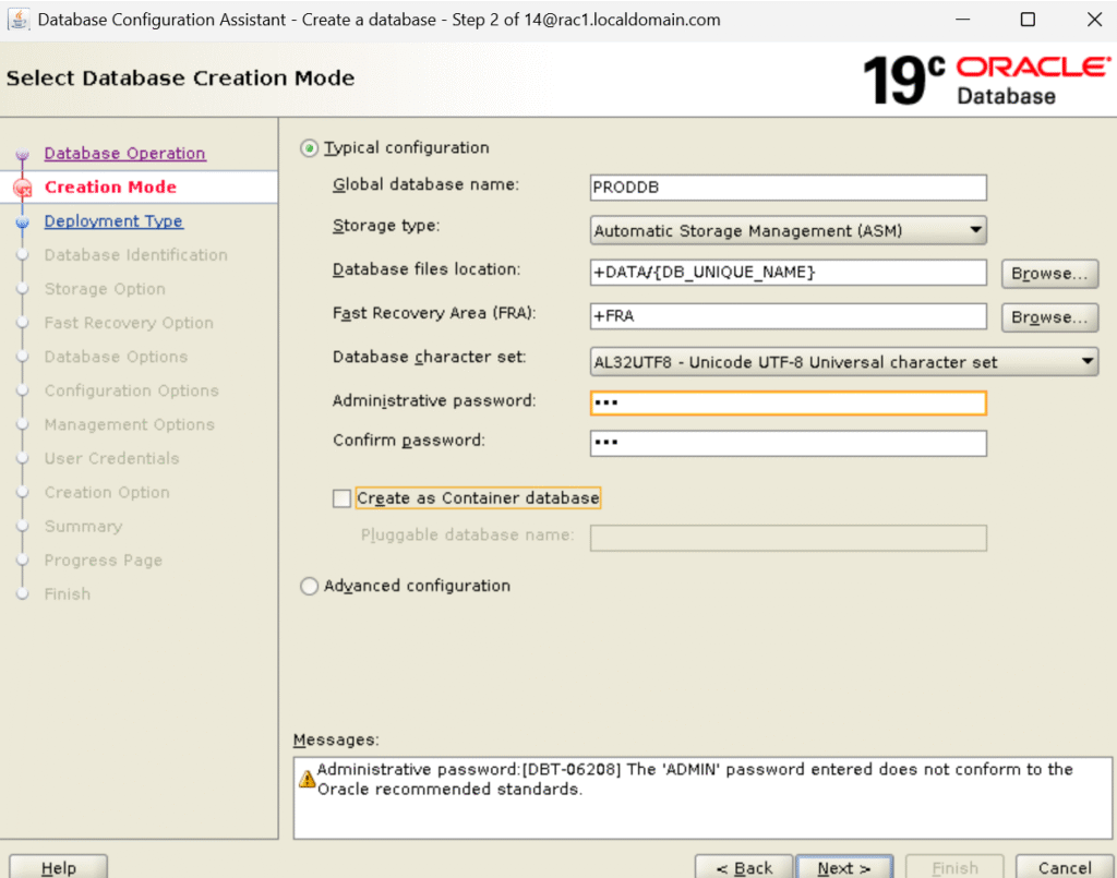 Oracle RAC Single Instance Creation
