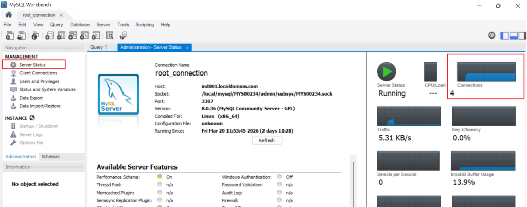Connection Verification of Mysql Workbench