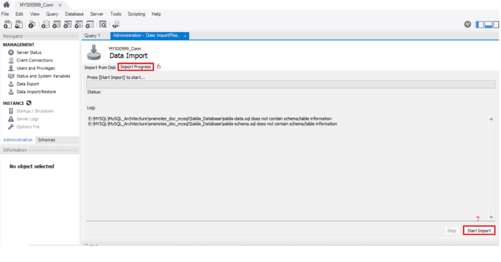 Start Import of Sakila Schema