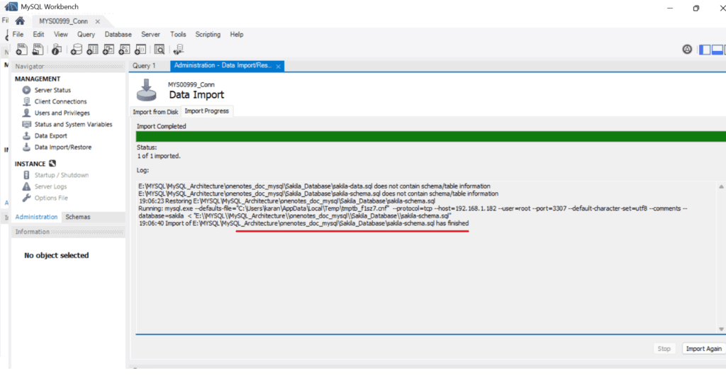 Schema File Import Completed