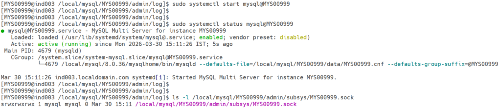 Start the MySQL server again using the systemctl command