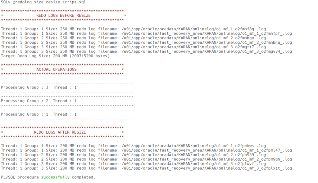 Resize Oracle Redo Log Files
