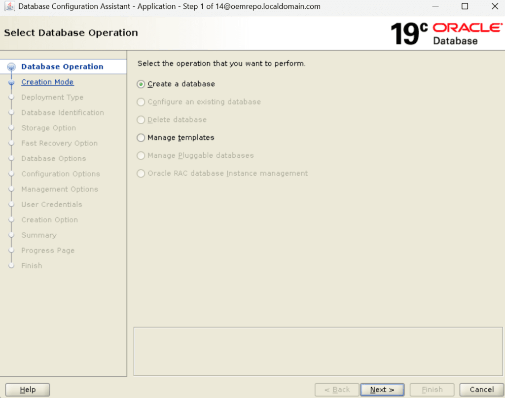 Oracle 19c Database Creation for OEM 13c Using DBCA