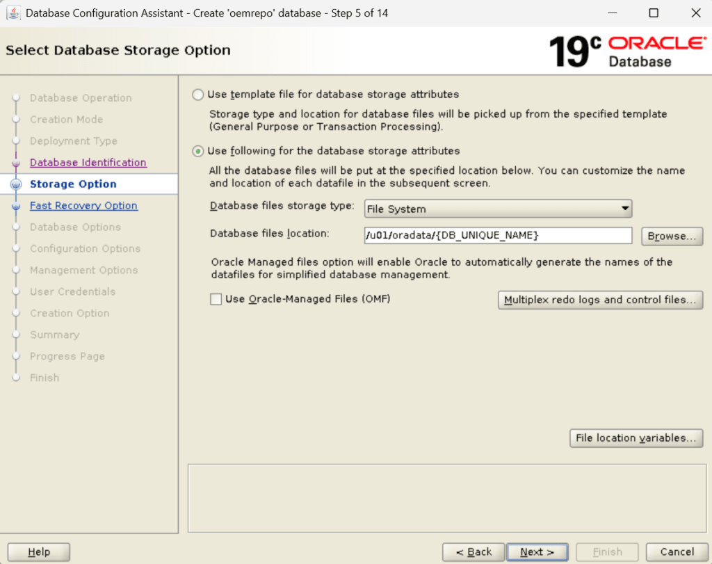 Configure Database Storage Settings