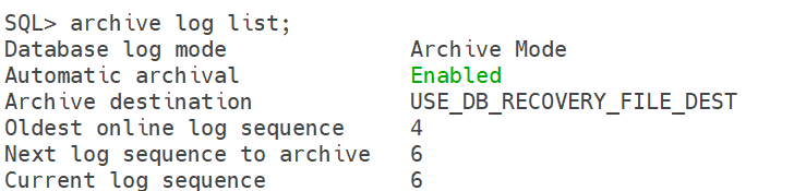 archive log list;
