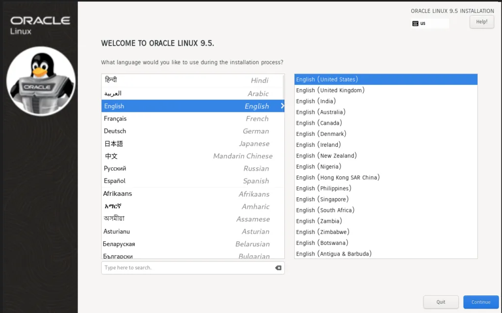Select the Installation Language