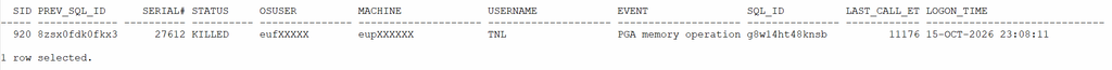 Verify the Killed Oracle Session