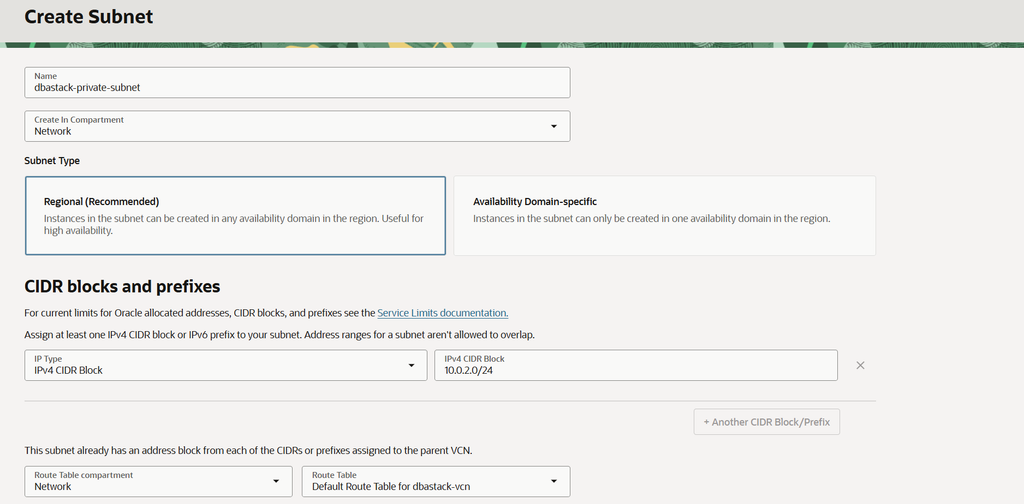 Private Subnet Creation
