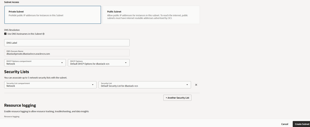 Private Subnet Creation