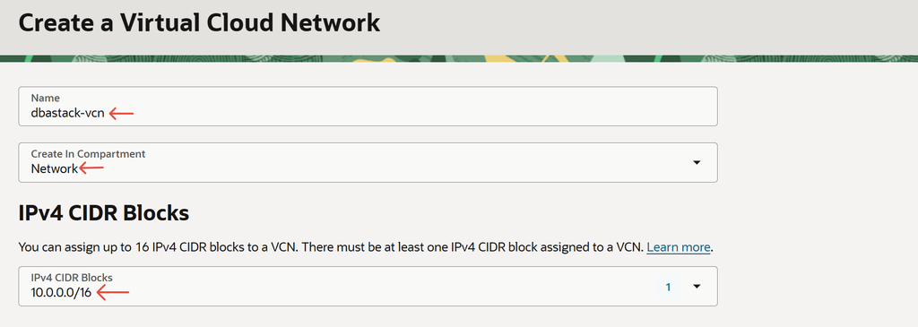 Configure VCN CIDR